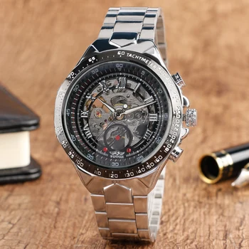 WINNER Elegant Stainless Steel Band Strap Wristwatch Birthday Gift For Men Women Mechanical Watches + Watch Box
