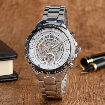 WINNER Elegant Stainless Steel Band Strap Wristwatch Birthday Gift For Men Women Mechanical Watches + Watch Box