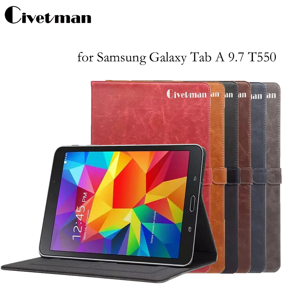 Civetman For Galaxy Tab A 9.7 inch Case Crazy Horse pattern Flip Stand Leather Smart Cover for Samsung Galaxy T550 NZWAXAR