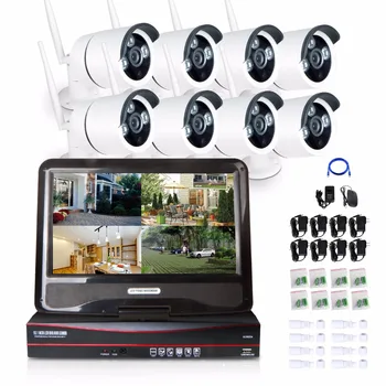 Plug &Play 10.1 LCD Wireless Video Surveillance System IP66 Waterproof Indoor&Outdoor Night Vision Motion Detecting email alarm