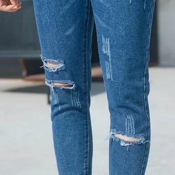 Vintage Ripped Jeans for Women High Waist Knee Hole Denim Vaqueros Mujer 2017 Spring Plus Size Trousers Ankle-Length Pantalon