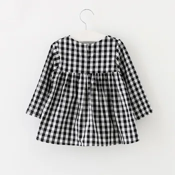 2017 Kids New Spring Winter Long-sleeve Dress Classic Black And White Plaid Dress Baby Girl