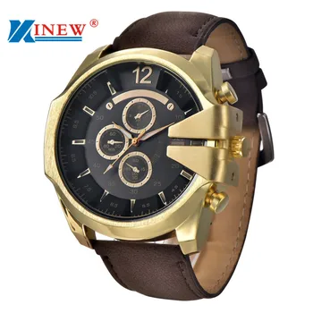 XINEW Brand New Men's Black Watches Leather Stainless Steel Quartz Military Wrist Watch Sport July7