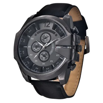 16 colors Men Sport Watch PU Leather Band Big Round 3 Dial Quartz Movement Wristwatch For Men Father Gift LL@17
