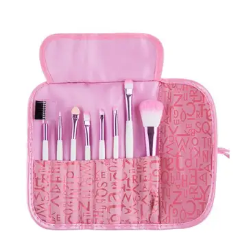 8pcs Makeup Brush Set With Letter Print Pink Pouch Bag Professional Foundation Maquiagem Cosmetics Brushes2