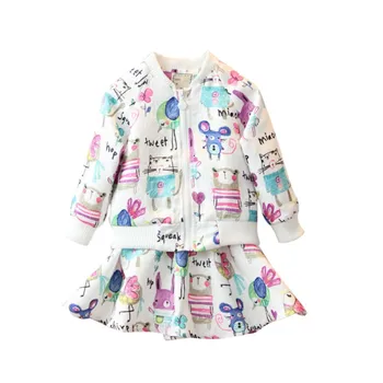 Girl clothes Cartoon Graffiti Long Sleeve Toddler Jacket + Skirt 2 PCS Autumn Kids Baby Clothing Sets
