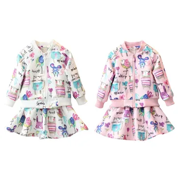 Girl clothes Cartoon Graffiti Long Sleeve Toddler Jacket + Skirt 2 PCS Autumn Kids Baby Clothing Sets
