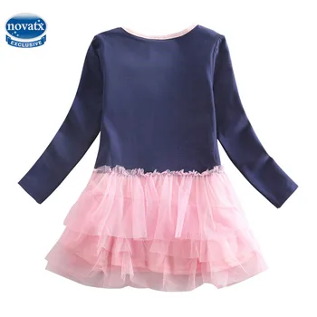 Novatx F4615 retail baby girl clothes 2016 new long sleeves children kids girl t shirt beautiful cute and casual design wear