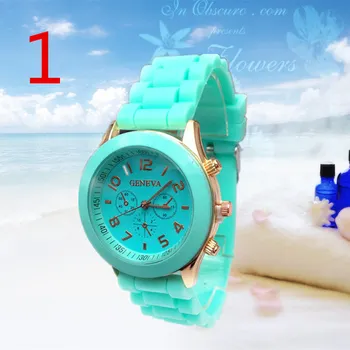 Wholesale popular geneva silicone rubber jelly candy watches unisex mens womens ladies colorful rose-gold dress quartz watches