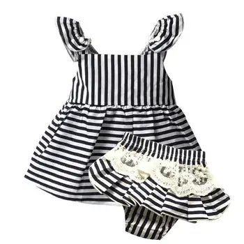 Baby Girl Clothes Brand Newborn Sleeveless Stripe Belt + Lace Shorts 1 Year Birthday Infant Clothing Baby Girls Set Bebes