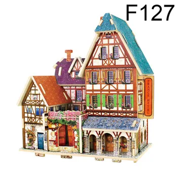 2017 New 3D Wood Puzzle DIY Model Kids Toy Western French Style House 3d building wooden puzzles birthday gift
