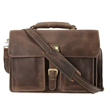 Genuine Leather Men Briefcases Handbag Document Brown Business Office Laptop Bag Leather Brief Cases Male Work Bag Attache Case