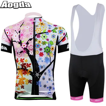 AOGDA Tree Bike Clothing Suit Bicycle Jersey T Shirt + GEL Cycling Bib Caps Hats Armwarmers Sleeves Set for Women