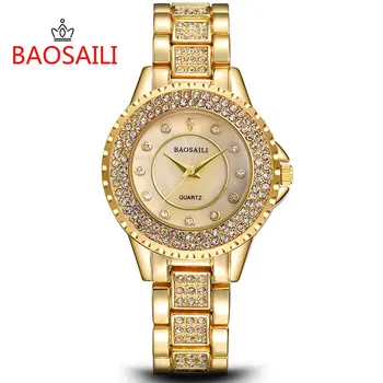 Bs1027 stainless steel fashion quartz watch women casual montre femme rhinestone luxury brand gold watches dress clock