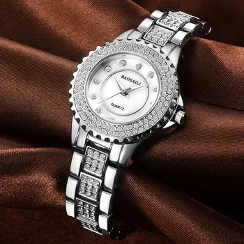 Bs1027 stainless steel fashion quartz watch women casual montre femme rhinestone luxury brand gold watches dress clock