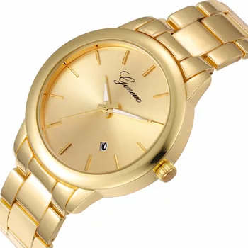 Top Quality DATE Luxury Golden Stainless Watch Women Minimalist Geneva style dial Fashion wristwatch girl