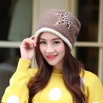 Fashion Women Star Winter Plus Velvet Warm Knitted Wool Hat Ski Cap Oc31