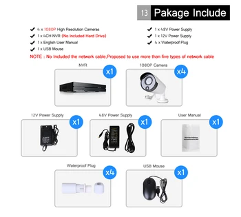 4CH H.264 NVR 1080P PoE Network IR-Cut Outdoor CCTV Security Bullet IP Camera System support password protection support system