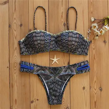 2017 Bandage Swimsuit Bandeau Nintage Bikinis Sexy Geometric Bikini Set Women Two Pieces Swimwear Female Swimming Bathing Suits