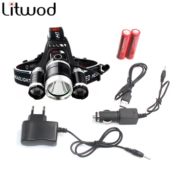 Litwod 3T6 headlamp 3x XM-L T6 LED Headlight 9000 Lumen Head Lamp Flashlight Torch Lanterna led Headlamp 90 degree night