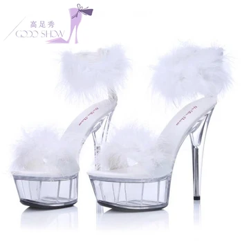 Sexy, super high heels 15 cm female club waterproof maomao transparent crystal big yards of shoes