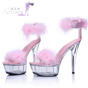 Sexy, super high heels 15 cm female club waterproof maomao transparent crystal big yards of shoes