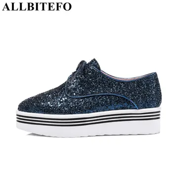 ALLBITEFO large size:33-43 square toe low-heeled platform women flats fashion Sequins flat shoes casual shoes woman