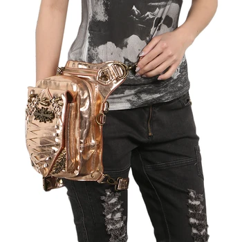 Steampunk Women Waist Bags Fashion Leg Bag Shoulder Bag Retro Rock Luxury Cross Body Bags Leather Phone Case Holder 2017