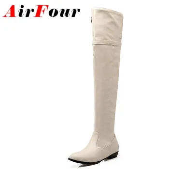 Airfour Fashion Winter Long Boots Shoes Woman Round Toe Flat With Large Size 34-45 Over-the-knee Boots Platform Shoes Warm Boots