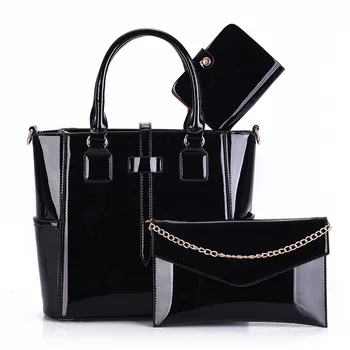 2017 European and American Style Patent Leather Three-Piece Female Handbag Women High-Grade Single Shoulder Bags