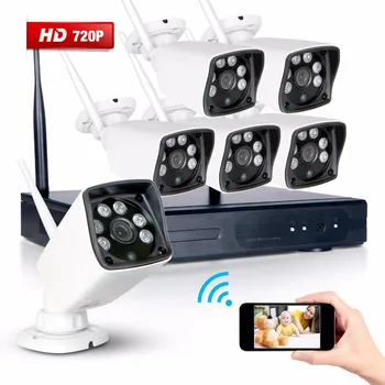 6pcs 720P HD Wireless Video Outdoor Indoor Smart Home Security Camera Weatherproof Bullet 8CH CCTV NVR System Night Vision