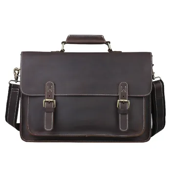 Vintage Crazy Horse Leather Men's Briefcase Laptop Bag Business Bag Genuine Leather Briefcase Men Shoulder Bag Crossbody Bag