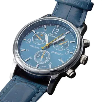 New Design Fashion Watch Faux Leather Mens Analog Blue Watch Brand Men Casual Watches Wristwatch