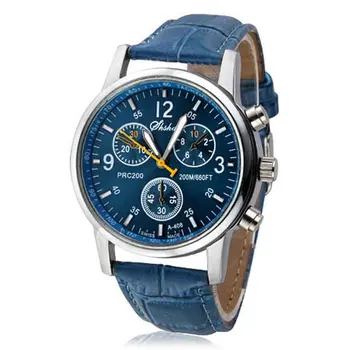New Design Fashion Watch Faux Leather Mens Analog Blue Watch Brand Men Casual Watches Wristwatch