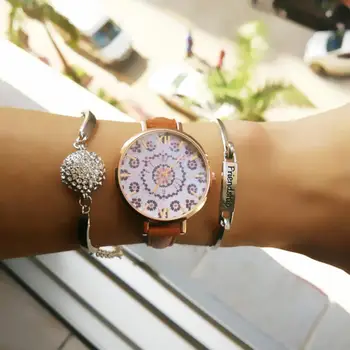 Xiniu Watch Bracelets For Women Quartz WristWatch Floral Pattern Leather Band Luxury Brand Lady Watches Relogio feminino