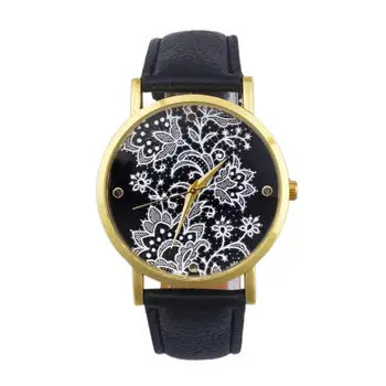 Xiniu Watch 2016 Luxury Bracelets For Women Round Lace Printed Faux Leather Quartz Analog Fashion Dress Wrist Watch