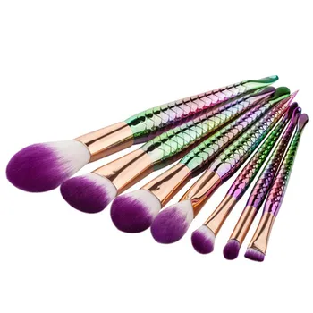 7pcs/set Mermaid Makeup Brushes Set 3 colors Beauty Cosmetics Foundation Blending Brush Make up Brush Tool Kit set Drop Shipping