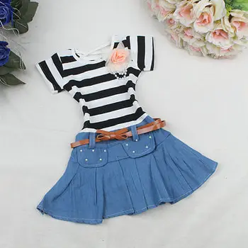 Summer 2017 Baby Girls Kids Princess Dress Stripes One-piece Denim Jeans Dress