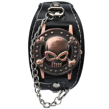 Kids Women's Quartz Watch Men Leather Band Wrist Watches Relojes 2017 montre femme Skull pattern Punk Sports Watch Watches Gift