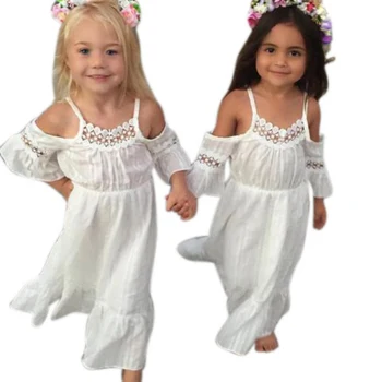 Summer Baby Girls Three Quarter Flare Sleeve Dress Solid Shoulderless Girls Dresses