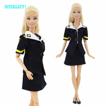 Air Hostess Dress Fashion Beauty Black Stewardess Uniform Party Costume Shoes For Barbie Doll Clothes Pretend Play Accessories