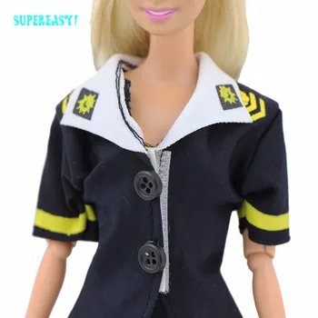 Air Hostess Dress Fashion Beauty Black Stewardess Uniform Party Costume Shoes For Barbie Doll Clothes Pretend Play Accessories