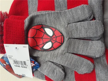 2017 New Knit Gloves + Hat Children's Winter Cartoon Spiderman Glove Hat Sets Fashion Kids Boy Girl Warm Knitted Caps