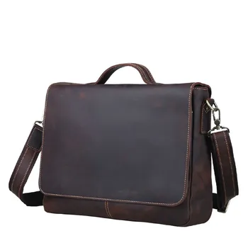 Vintage Portfolio Genuine Leather Men Briefcase Laptop Bag Real Leather Briefcase Male Business Bag Tote Handbag Shoulder Bag