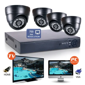 4CH H.264 Security DVR NVR HD Wide Angle 700TVL CMOS 24IR 3.6mm high resolution system kit CCTV IP camera indoor email alarm