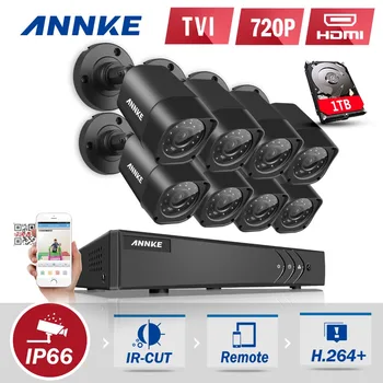 ANNKE 8CH 1080P HDMI CCTV System 8pcs 720P HD 1200TVL CCTV Security Cameras 1TB HDD Outdoor Waterproof Surveillance kit
