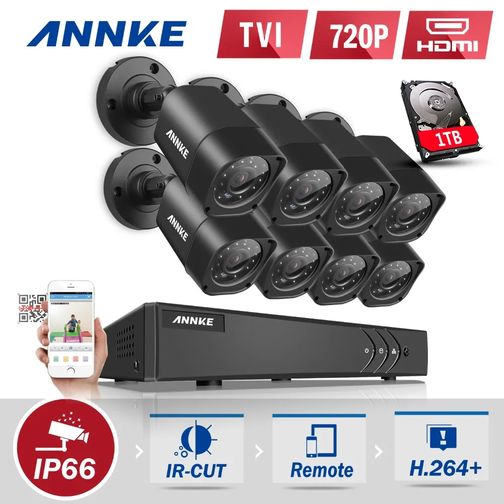 ANNKE 8CH 1080P HDMI CCTV System 8pcs 720P HD 1200TVL CCTV Security Cameras 1TB HDD Outdoor Waterproof Surveillance kit