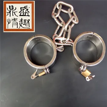 Stainless steel legcuffs female/male bondage restraints slave bdsm fetish Shackle with chain bondage harness sex toys for couple