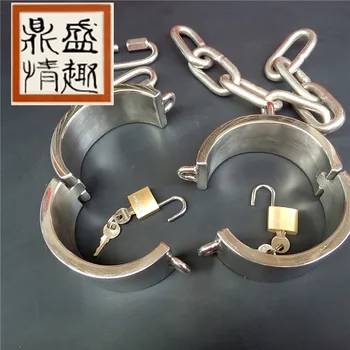 Stainless steel legcuffs female/male bondage restraints slave bdsm fetish Shackle with chain bondage harness sex toys for couple