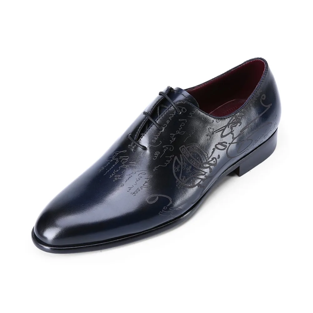 TERSE_Handmade leather dress shoes goodyear welted mens oxfords genuine leather formal shoes for male in burgundy/ blue
